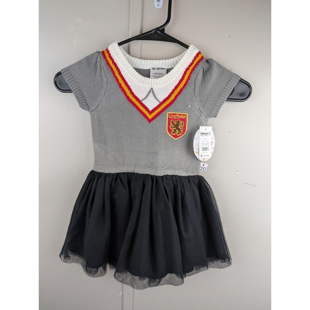 Harry Potter Gryffindor Toddler Girls Sweater Dress Grey Black Tulle 2T NEW